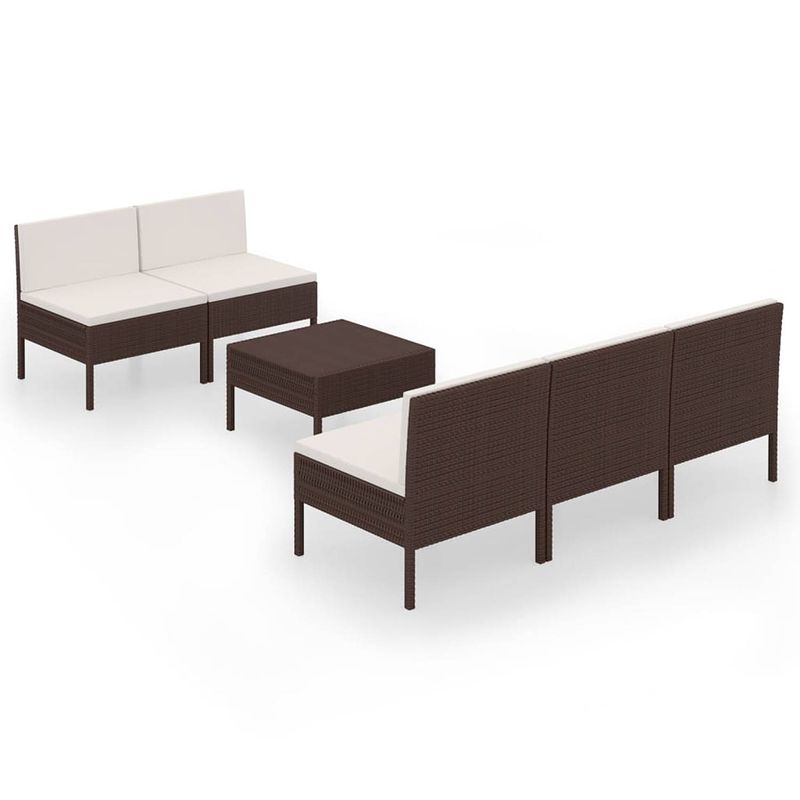 Foto van Vidaxl 6-delige loungeset met kussens poly rattan bruin