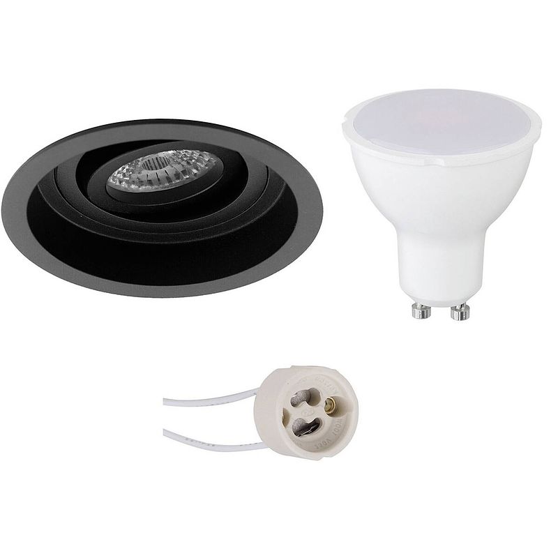 Foto van Led spot set - aigi - pragmi domy pro - gu10 fitting - inbouw rond - mat zwart - 8w - helder/koud wit 6400k - verdiept -