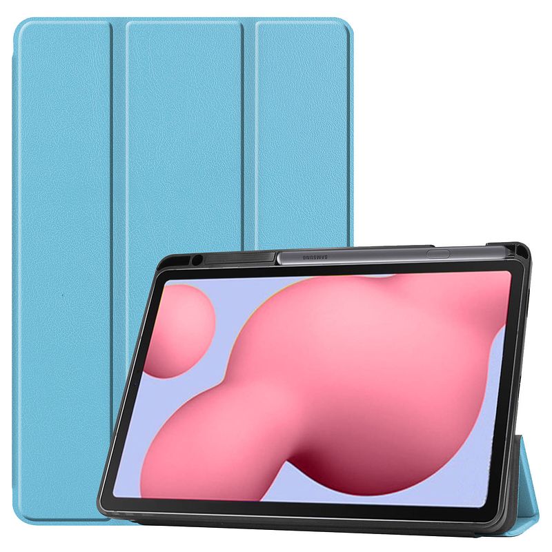 Foto van Basey samsung galaxy tab s6 lite hoesje kunstleer hoes case cover - licht blauw