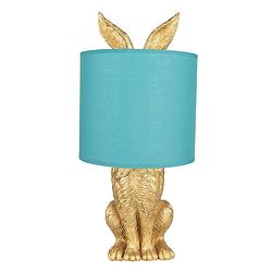 Foto van Haes deco - tafellamp - city jungle - konijn in de lamp, ø 20x43 cm - goud/groen - bureaulamp, sfeerlamp, nachtlampje