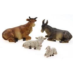 Foto van Kerststal dieren - beeldjes - 4x stuks - os, ezel, schaap en lammetjea  - kerststallen