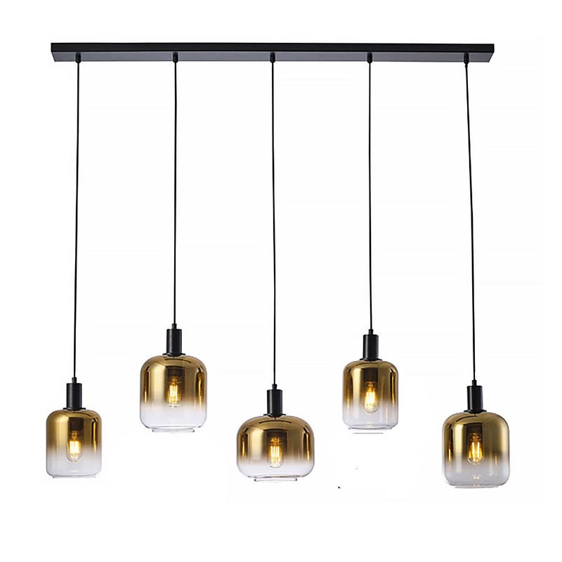 Foto van Freelight hanglamp vario 5 lichts l120 cm goud glas zwart