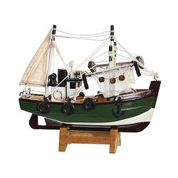 Foto van Items vissersboot schaalmodel - hout - 16 x 5 x 15 cm - maritieme boten decoraties voor binnen - beeldjes