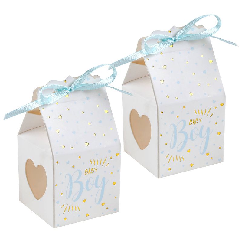 Foto van Cadeaudoosjes baby boy - babyshower bedankje - 24x stuks - wit/blauw - 4 cm - zoon - cadeaudoosjes