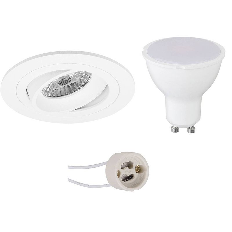 Foto van Led spot set - aigi - pragmi alpin pro - gu10 fitting - inbouw rond - mat wit - 8w - helder/koud wit 6400k - kantelbaar