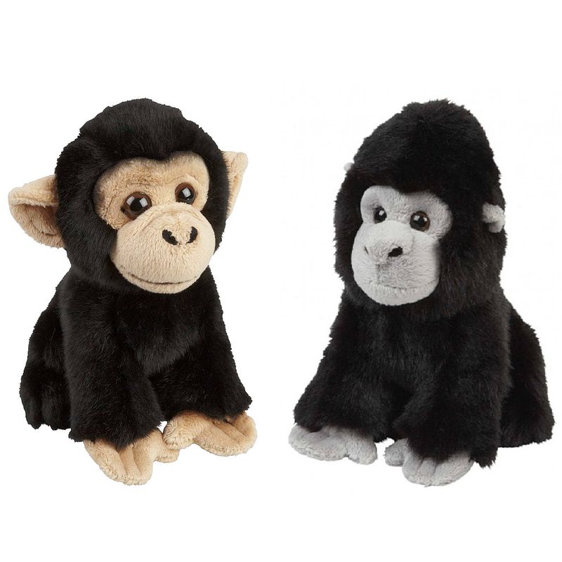 Foto van Apen serie zachte pluche knuffels 2x stuks - gorilla en chimpansee aap van 18 cm - knuffel bosdieren