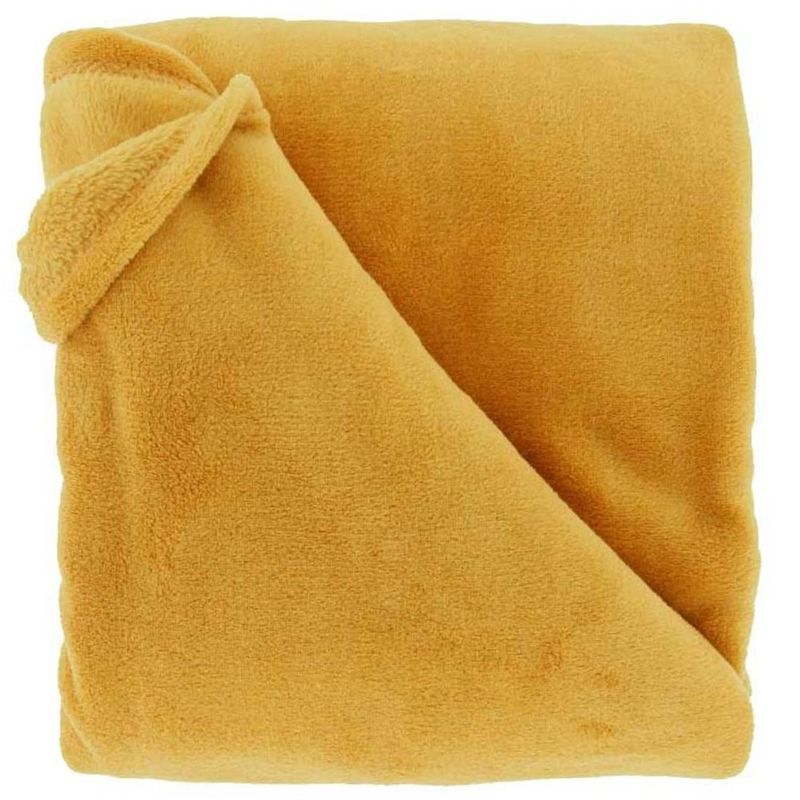 Foto van Droomtextiel zachte plaid justin geel 150 x 200 cm - fleece deken - super zacht - warm en donzig - bank plaid