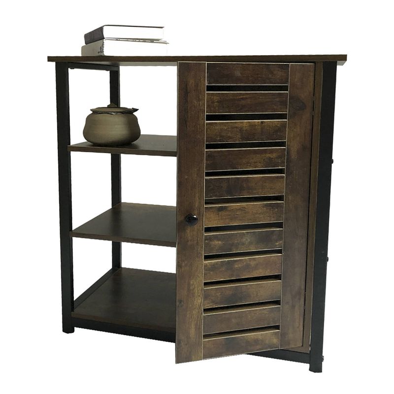 Foto van Wandkast dressoir sidetable stoer - industrieel vintage - zwart metaal bruin hout