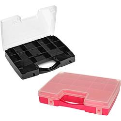 Foto van Forte plastics - opberg vakjes doos/sorteerbox - 13-vaks kunststof - 27 x 20 x 3 cm - zwart/roze - opbergbox