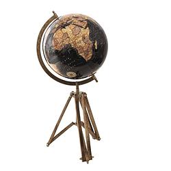Foto van Clayre & eef wereldbol decoratie 28*26*55 cm zwart hout metaal globe aardbol woonaccessoires zwart globe aardbol