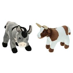 Foto van Pluche knuffel boerderijdieren set koe en ezel van 22 cm - knuffel boederijdieren