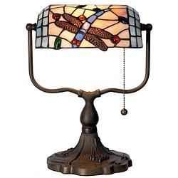 Foto van Clayre & eef tiffany bankierslamp met libelle - oranje, groen, rood, blauw, paars - glas, metaal