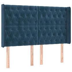 Foto van The living store hoofdbord classic - blauw - 163 x 16 x 118/128 cm - fluweel - houten poten