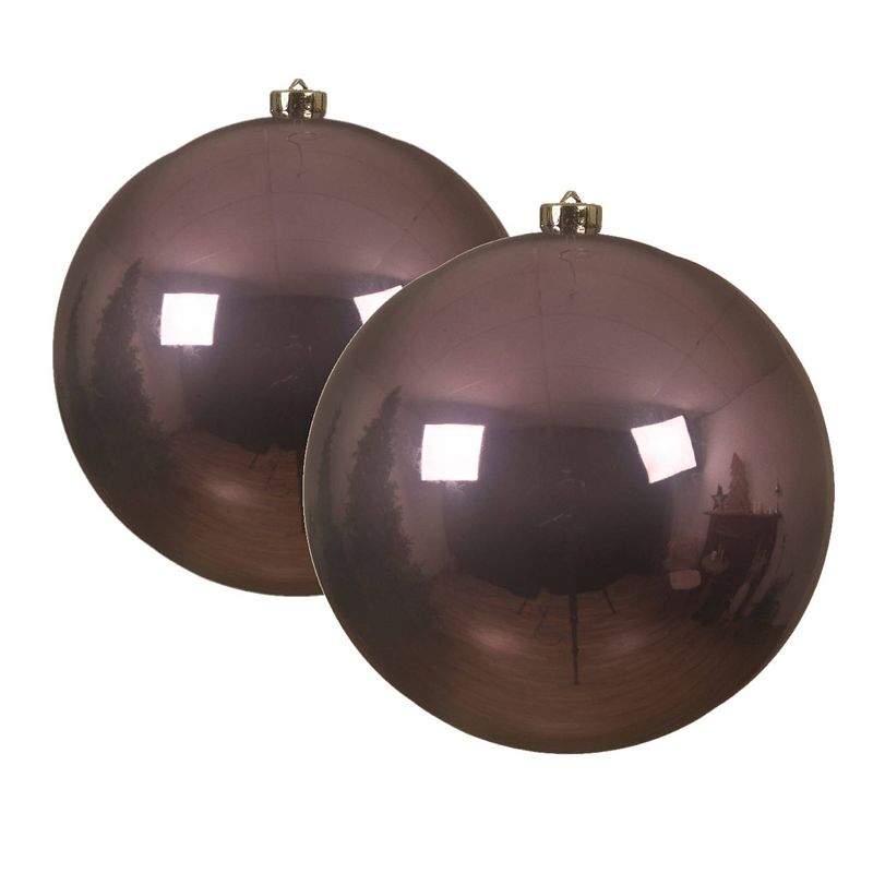 Foto van 2x stuks grote kunststof kerstballen lila paars 14 cm glans - kerstbal