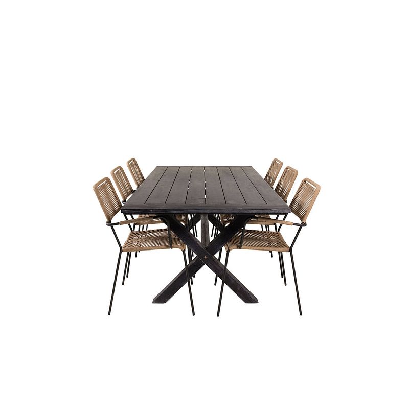 Foto van Rives tuinmeubelset tafel 100x200cm en 6 stoel armleuningl lindos zwart.