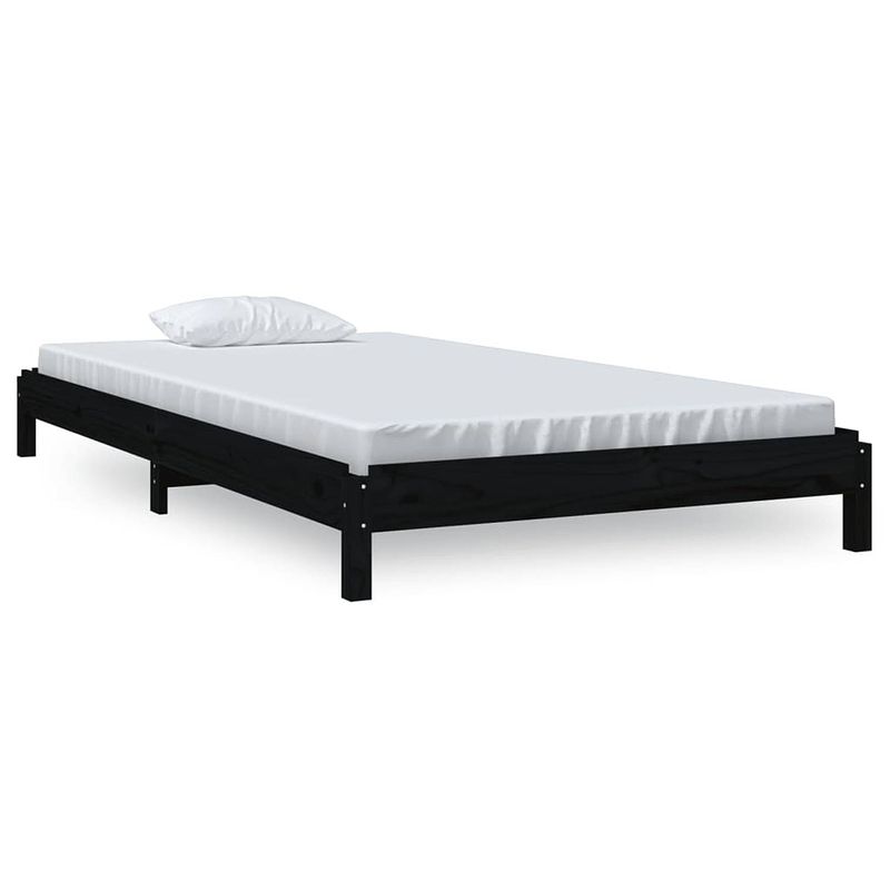 Foto van The living store bedframe - stapelbaar - massief grenenhout - 206.5 x 86.5 x 22 cm - zwart