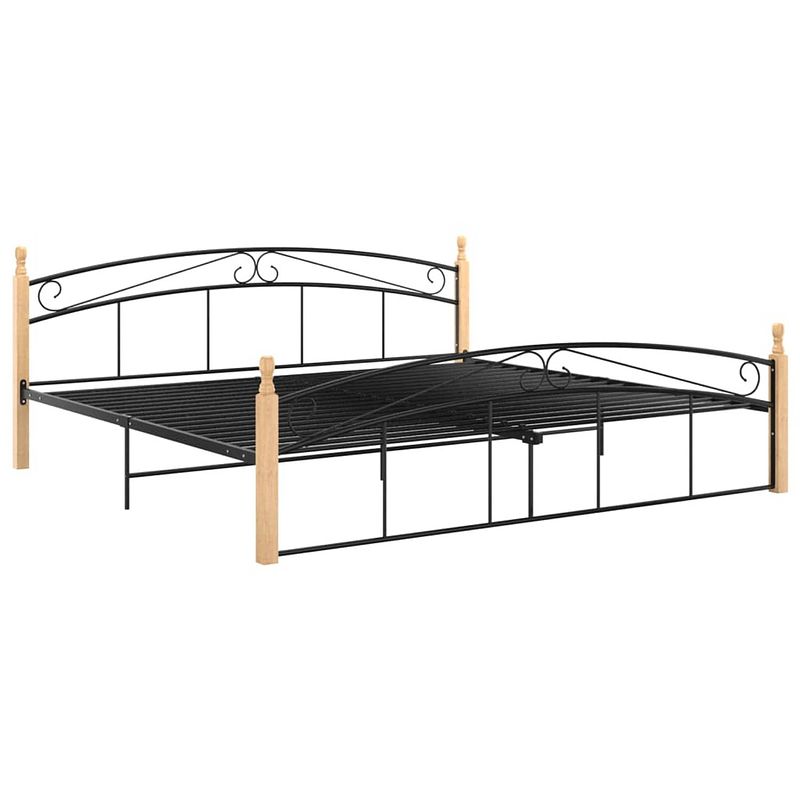 Foto van The living store metalen bedframe - comfort - bedden - 210 x 207 x 90 cm - zwart en lichthout