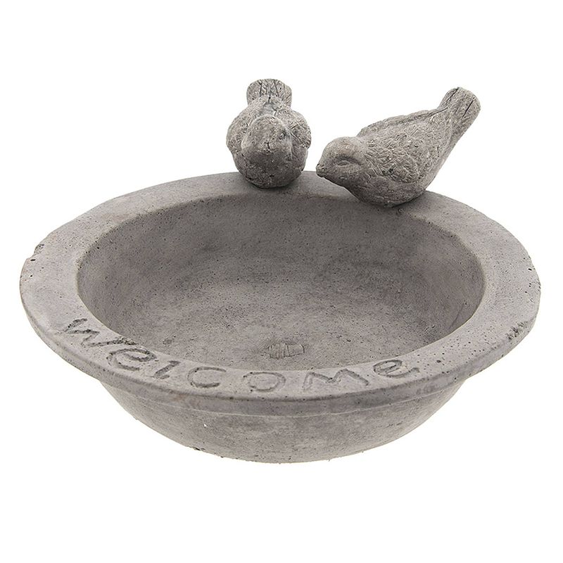 Foto van Clayre & eef vogelbad 22*22*6 cm grijs aardewerk rond vogels vogeldrinkbak vogeldrinkschaal waterbak vogels grijs