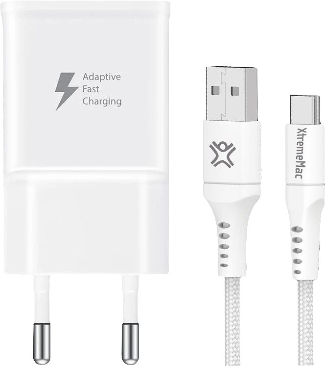 Foto van Samsung adaptive fast charging oplader 15w + xtrememac usb c kabel 2m nylon wit