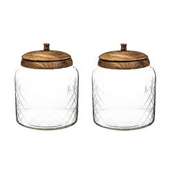 Foto van 2x stuks snoeppotten/voorraadpotten 2,7l glas met houten deksel - voorraadpot