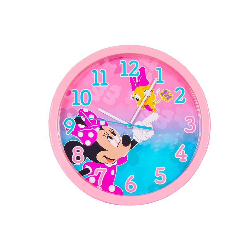 Foto van Wandklok ronde kinderklok minnie mouse design roze mix muurklok diameter 25 cm muurklokken met cijfers