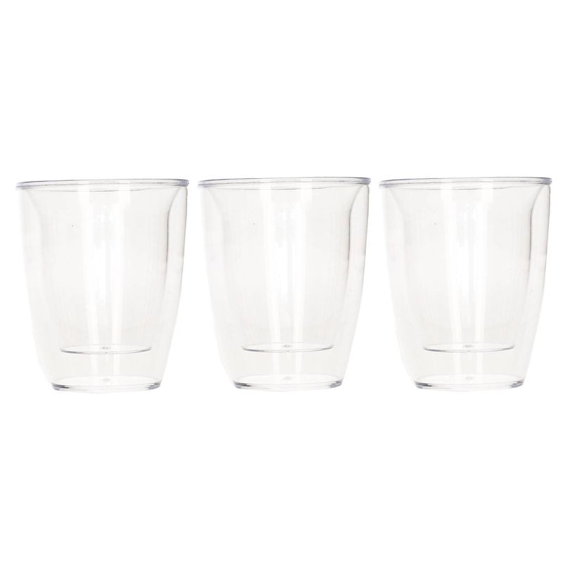 Foto van Koffieglazen/theeglazen - 3x - dubbelwandig - transparant kunststof - 180 ml - koffie- en theeglazen