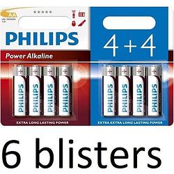 Foto van 48 stuks (6 blisters a 8 st) philips power alkaline batterij lr6p8bp/10