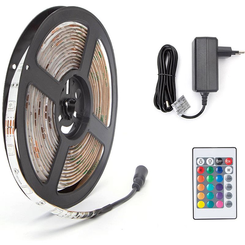 Foto van Led strip set - aigi stippi - 5 meter - 5050-30 - rgb - waterdicht ip65 - afstandsbediening - 12v