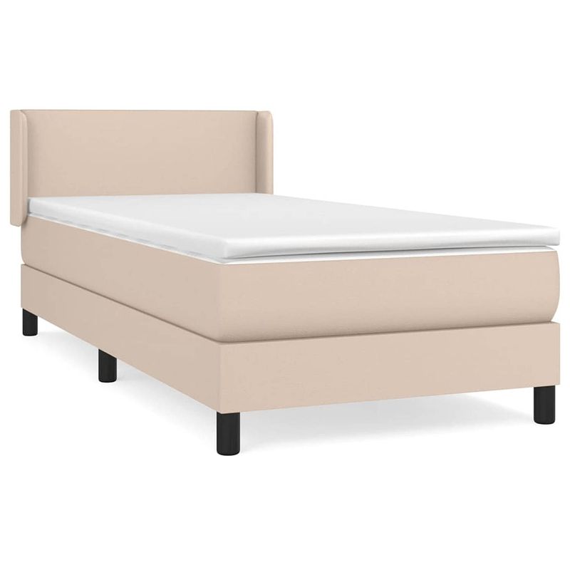 Foto van The living store boxspring bed - kunstleer - pocketvering - middelharde ondersteuning - cappuccino - 203x93x78/88cm