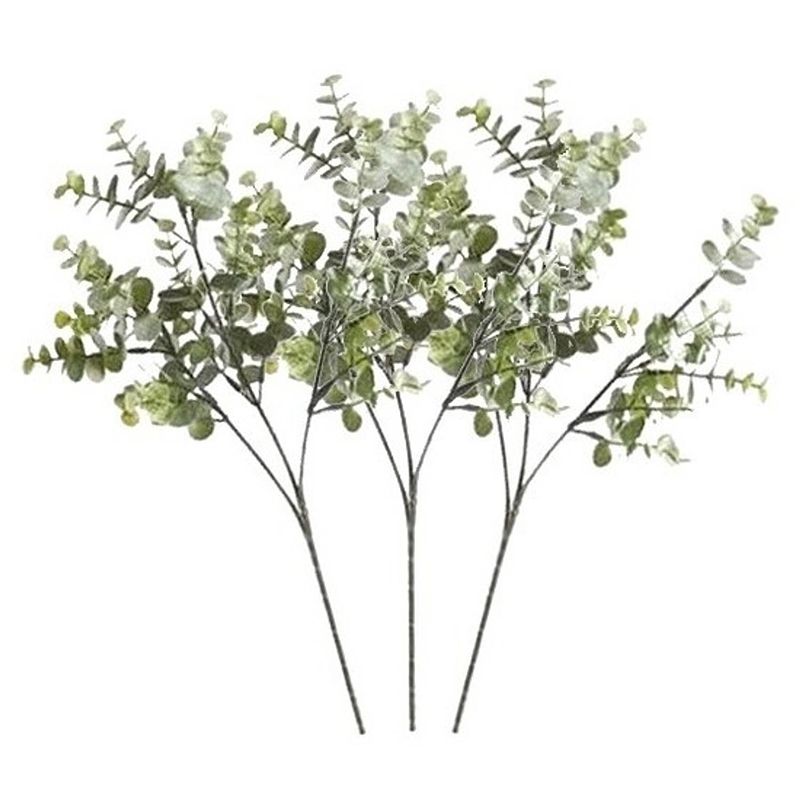 Foto van 3 x grijs/groene eucalyptus kunstplant tak 65 cm - kunstbloemen