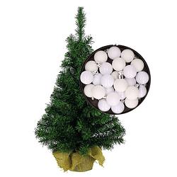 Foto van Mini kerstboom/kunst kerstboom h35 cm inclusief kerstballen wit - kunstkerstboom