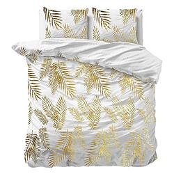 Foto van Dekbedovertrek glamour leaves dekbedovertrek - tweepersoons (200x200 cm) - wit & goud microvezel - dessin: patroon, luxe - sleeptime -