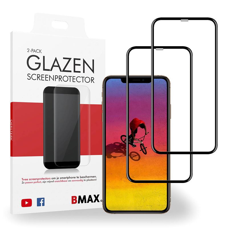 Foto van 2-pack bmax apple iphone xs max screenprotector - glass - full cover 5d - black