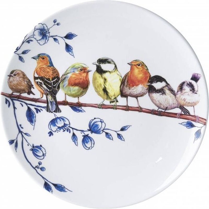 Foto van Bord vogels op een tak groot heinen delfts blauw wandbord delfts blauw bord design