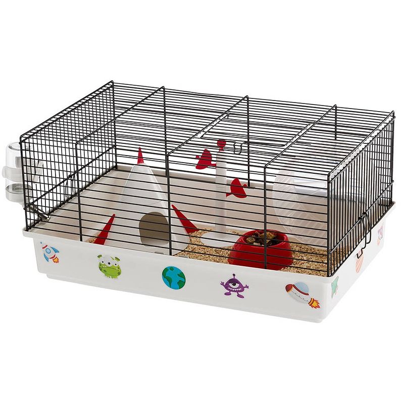 Foto van Ferplast hamsterkooi space 46 x 29,5 x 23 cm staal wit/zwart