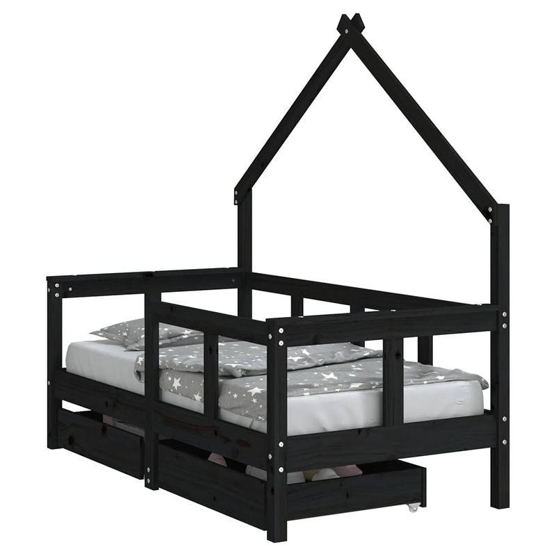 Foto van Vidaxl kinderbedframe met lades 70x140 cm massief grenenhout zwart