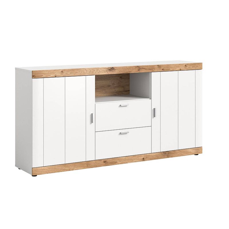 Foto van Laredo dressoir 2 deuren, 2 laden, 1 plank mat wit,eik decor,wit.