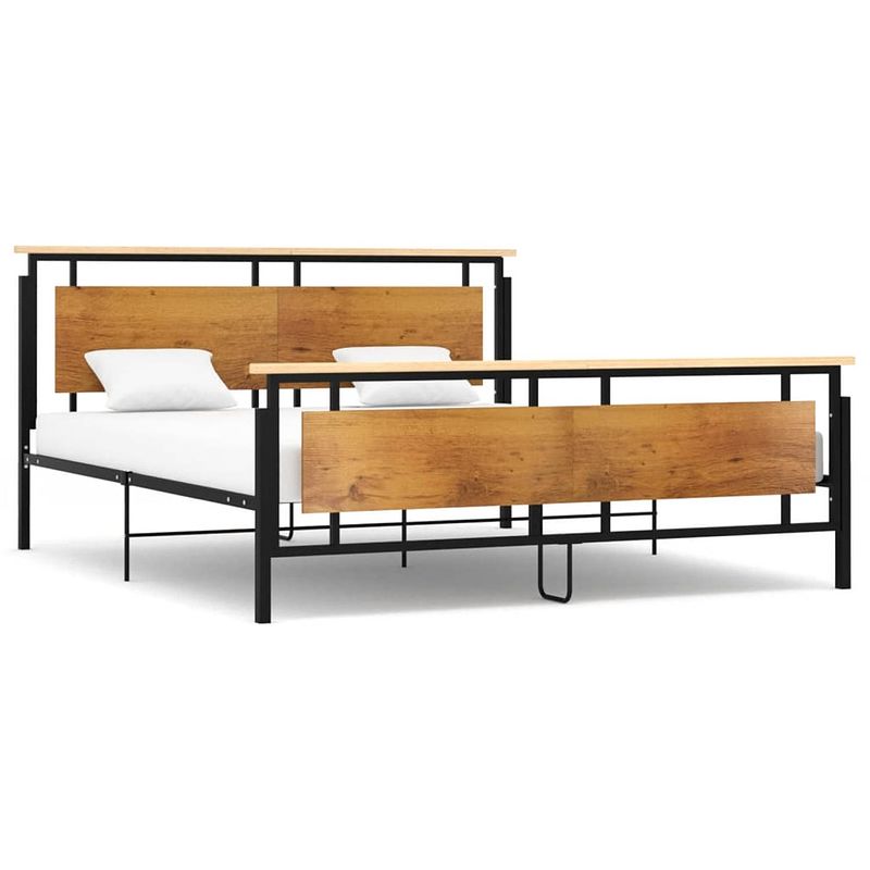 Foto van The living store bedframe eikenhout metaal mdf - 208.5 x 186 x 90 cm - zwart