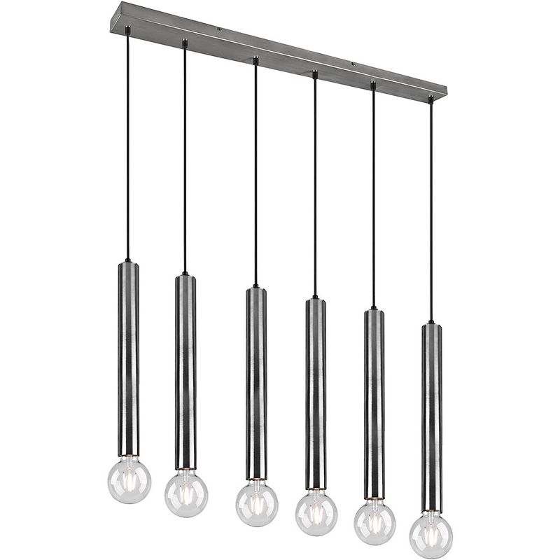 Foto van Led hanglamp - hangverlichting - trion claro - e27 fitting - 6-lichts - rond - mat nikkel - aluminium