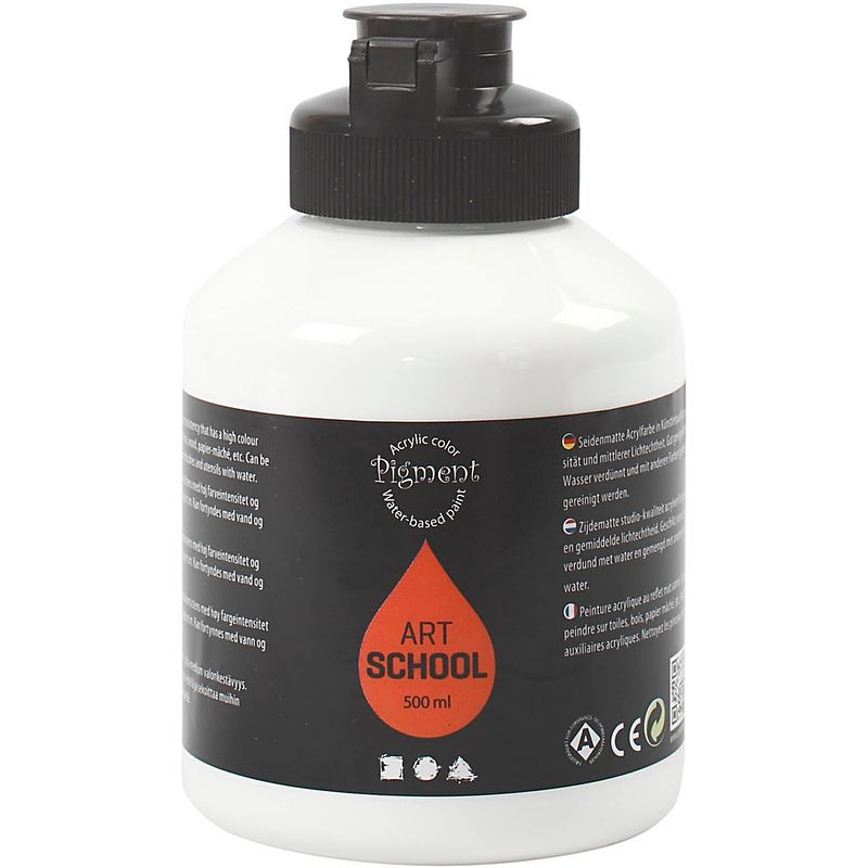 Foto van Packlinq pigment art school. wit. dekkend. 500 ml/ 1 fles