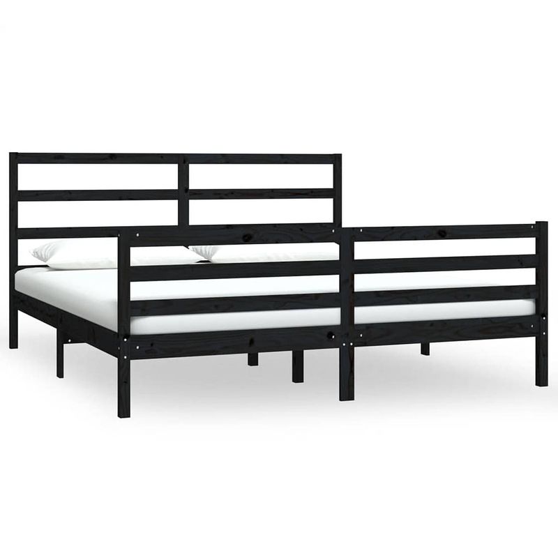 Foto van The living store houten bedframe - niet vermeld - bed - afmeting- 205.5 x 185.5 x 100 cm - ken- zwart - 180 x 200 cm