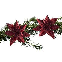 Foto van 2x stuks kerstboom decoratie glitter bloemen op clip 8 cm - kunstbloemen