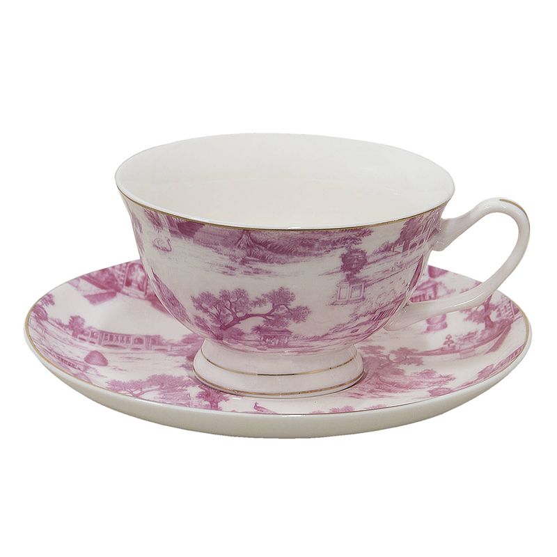 Foto van Clayre & eef kop en schotel 250 ml roze porselein servies cadeau voor haar cappuccino roze servies cadeau voor haar