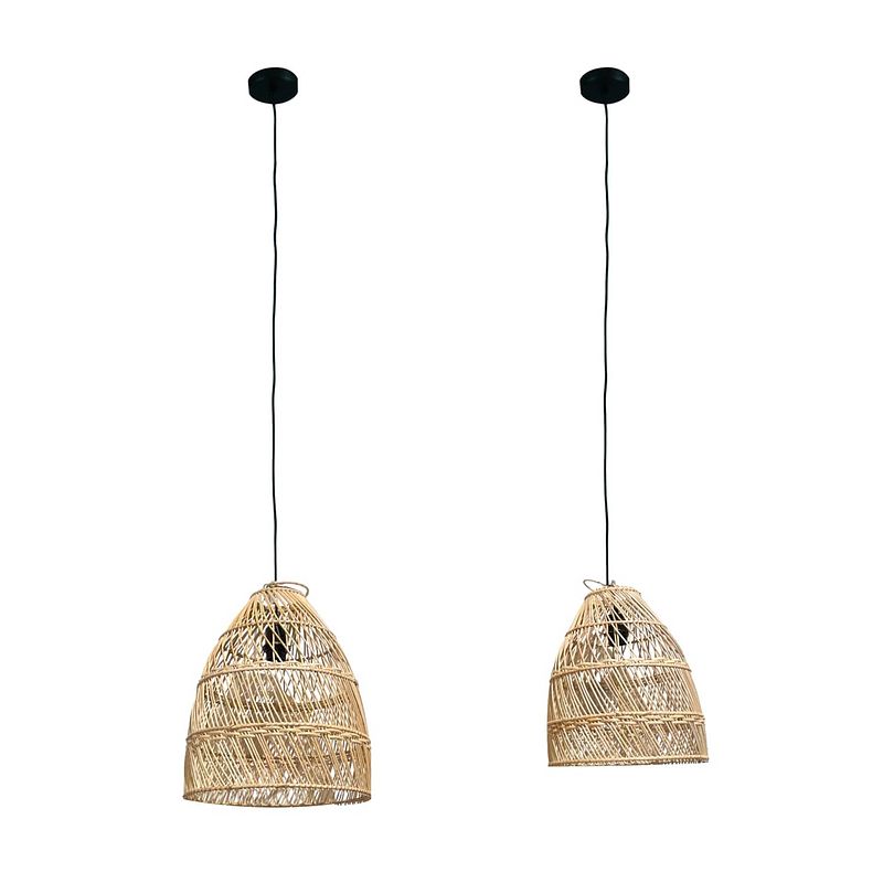 Foto van Dknc - hanglamp rotan - 35x35x41cm - set van 2 - natuurlijk