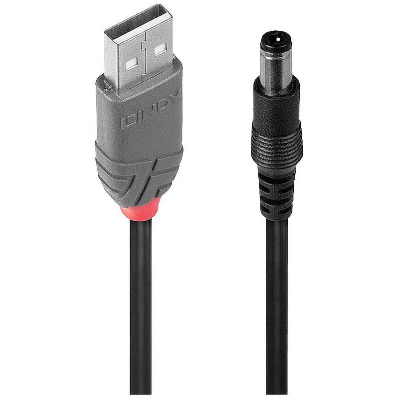 Foto van Lindy usb-kabel usb 2.0 usb-a stekker, dc-stekker 5,5 mm 1.5 m zwart 70267