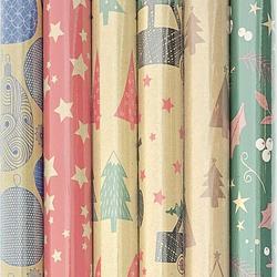 Foto van Assortiment kraft kerstpapier cadeaupapier inpakpapier voor kerstmis ho25 - 3 meter x 70 cm - 5 rollen