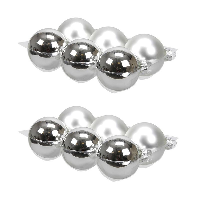 Foto van 12x stuks glazen kerstballen zilver 8 cm mat/glans - kerstbal