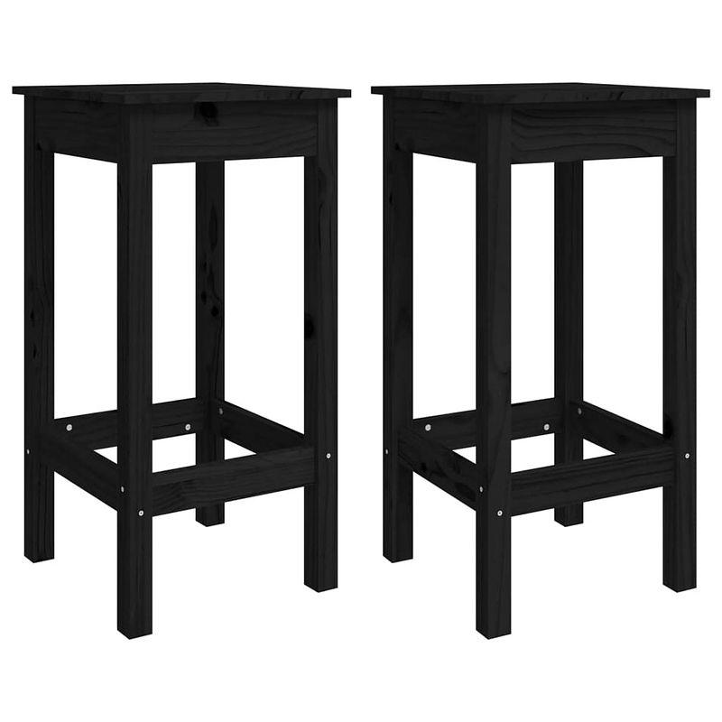 Foto van The living store rustiek houten barstoelen - massief grenenhout - 40x40x78 cm - zwart (set van 2)