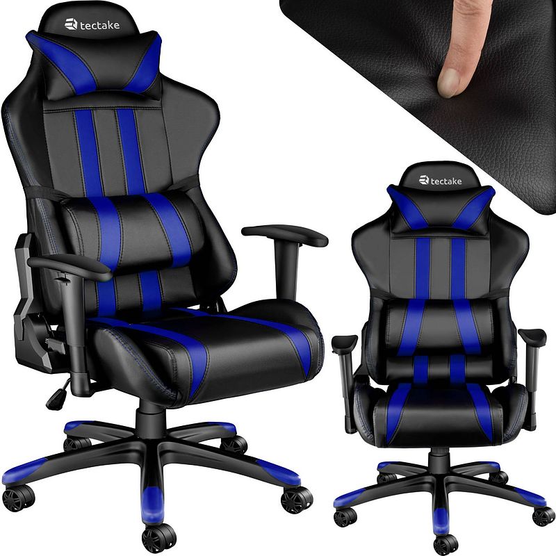 Foto van Tectake gaming chair bureaustoel - premium racing style -zwart/blauw - kunstleer - verstelbaar