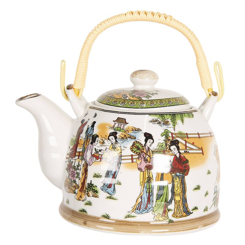 Foto van Haes deco - chinese theepot - porselein - chinese vrouwen - theepot 800 ml - traditioneel theeservies, theekan